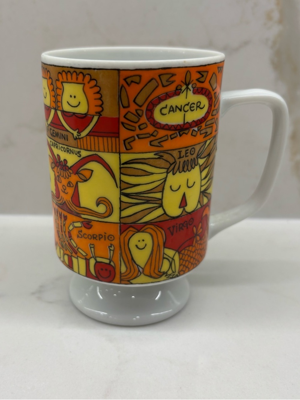 Vintage Zodiac Panel Ceramic Footed Mug Kitschy 60s Japan Kitschy Rare